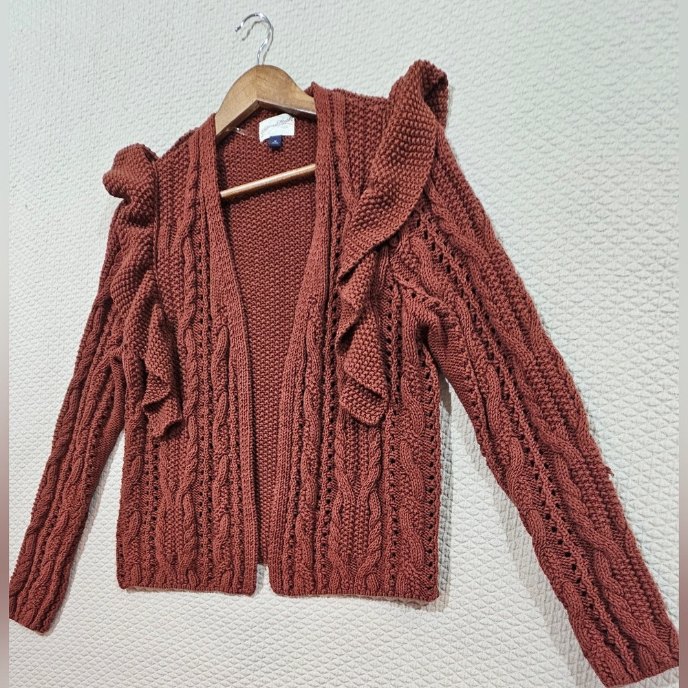 Universal Thread Rust Color‎ Open Ruffle Front Knit Cardigan Sweater Size M - Picture 2 of 5